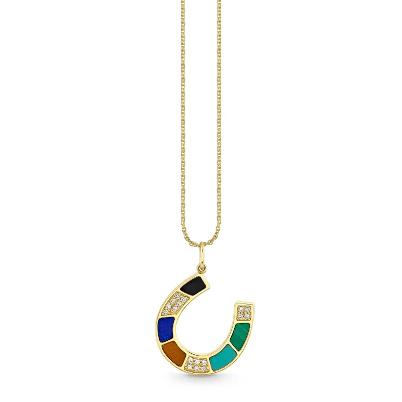 Gold & Diamond Mosaic Horseshoe Charm made by Sydney Evan