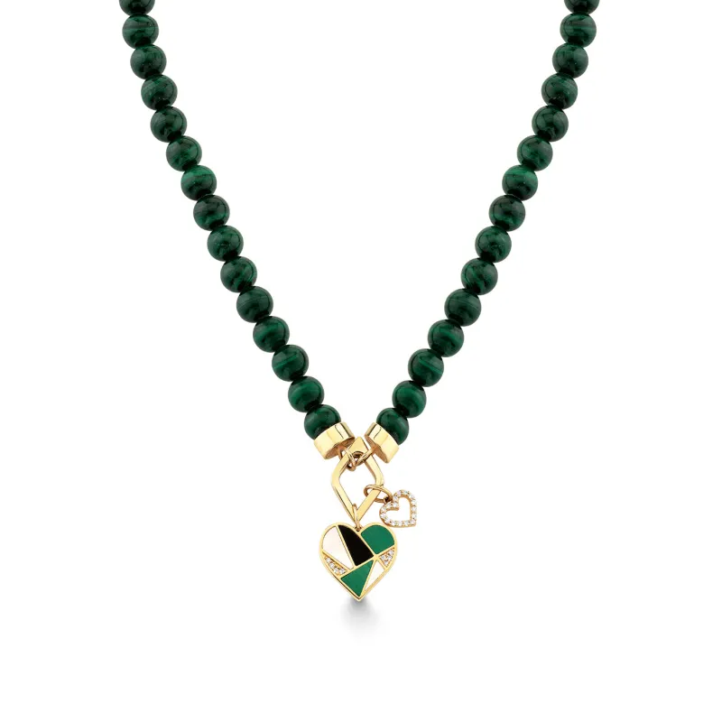 Gold & Diamond Mosaic Heart Malachite Necklace made by Sydney Evan
