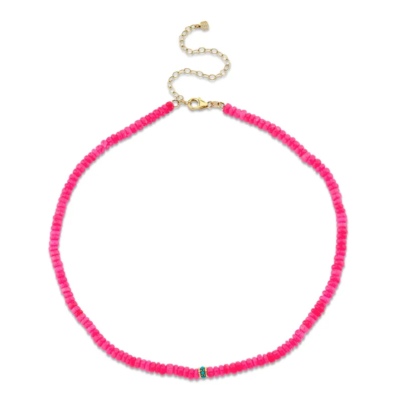 Gold & Turquoise Rondelle Hot Pink Opal Choker made by Sydney Evan