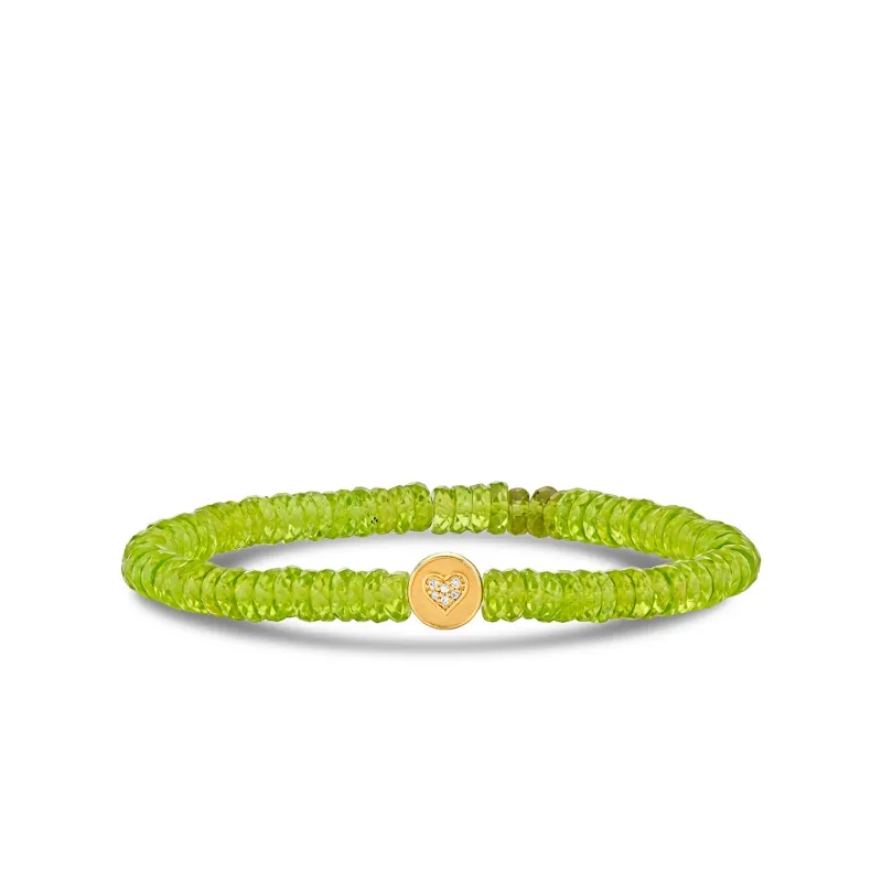 Gold & Diamond Peace & Love Bead on Peridot made by Sydney Evan