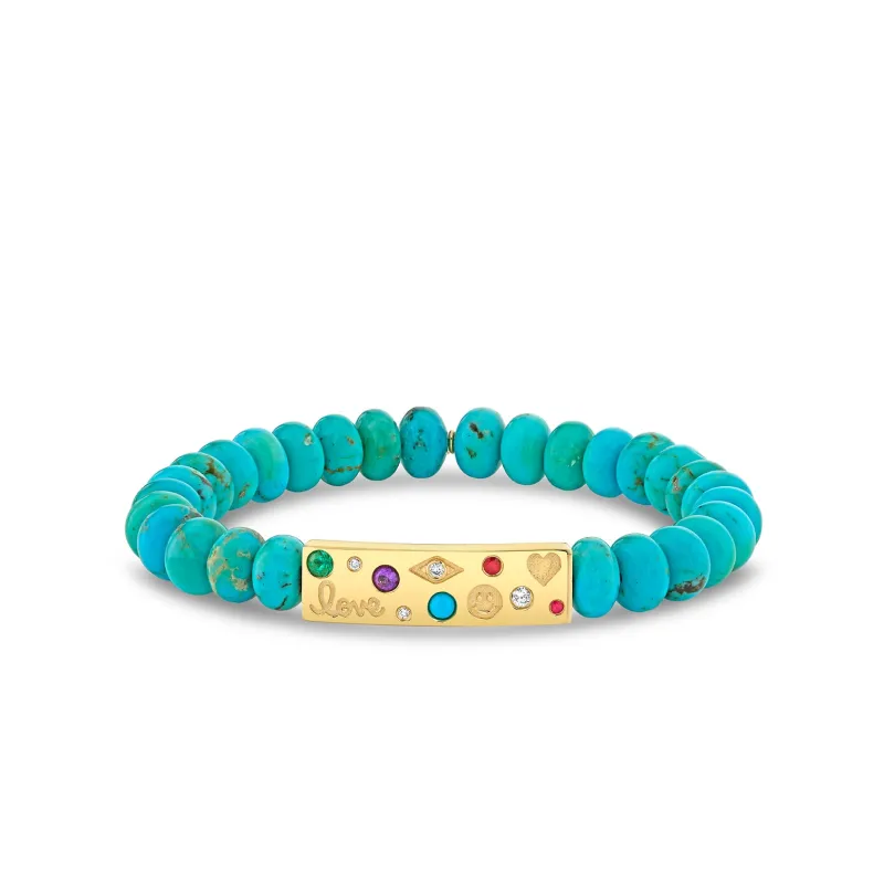 Gold & Diamond Iconography Bar on Turquoise made by Sydney Evan