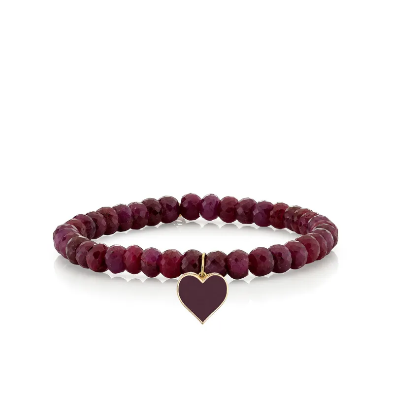 Gold & Enamel Small Heart on Ruby made by Sydney Evan