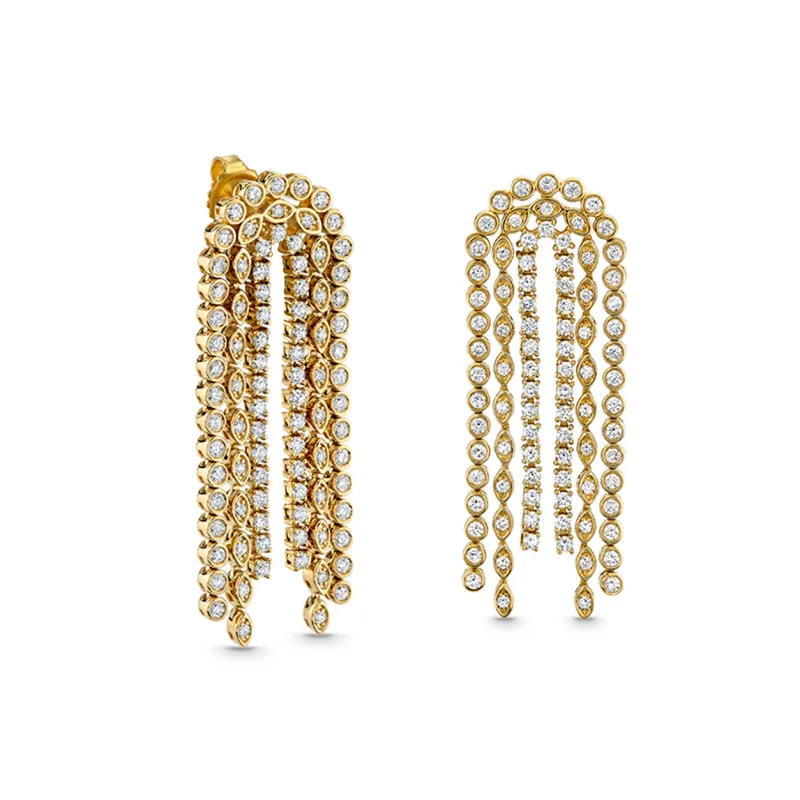 Gold & Diamond Trio Chain Drop Earring made by Sydney Evan