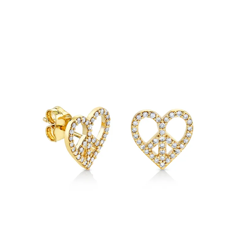 Gold & Diamond Peace Heart Stud made by Sydney Evan