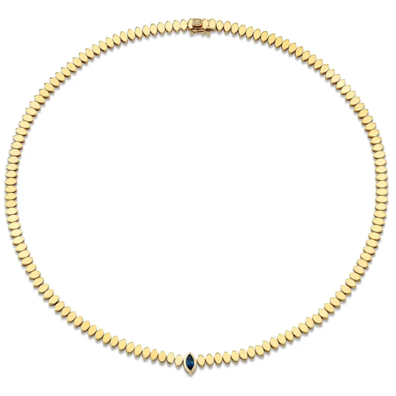 Gold & Sapphire Marquise Eye Necklace made by Sydney Evan