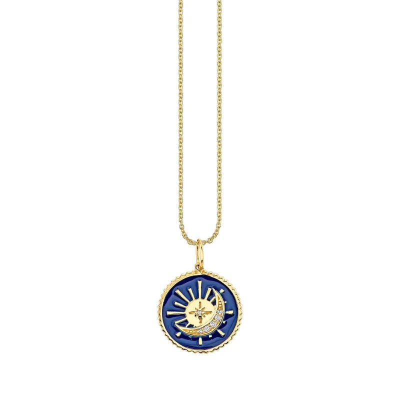 Gold & Diamond Sun & Moon Medallion made by Sydney Evan