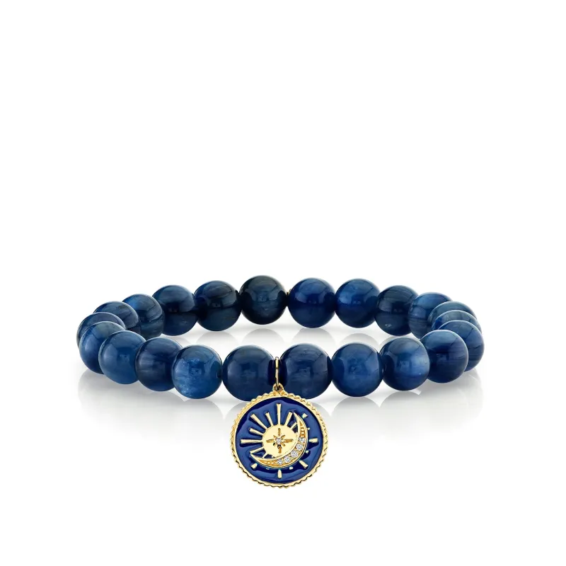 Gold & Diamond Sun & Moon Medallion on Kyanite made by Sydney Evan
