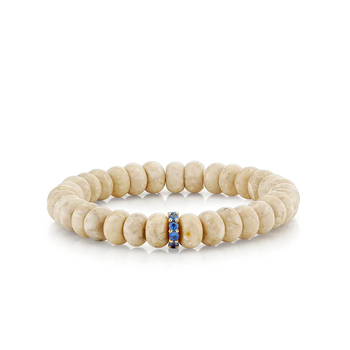 Gold & Sapphire Rondelle on Cream Jasper sold by Sydney Evan