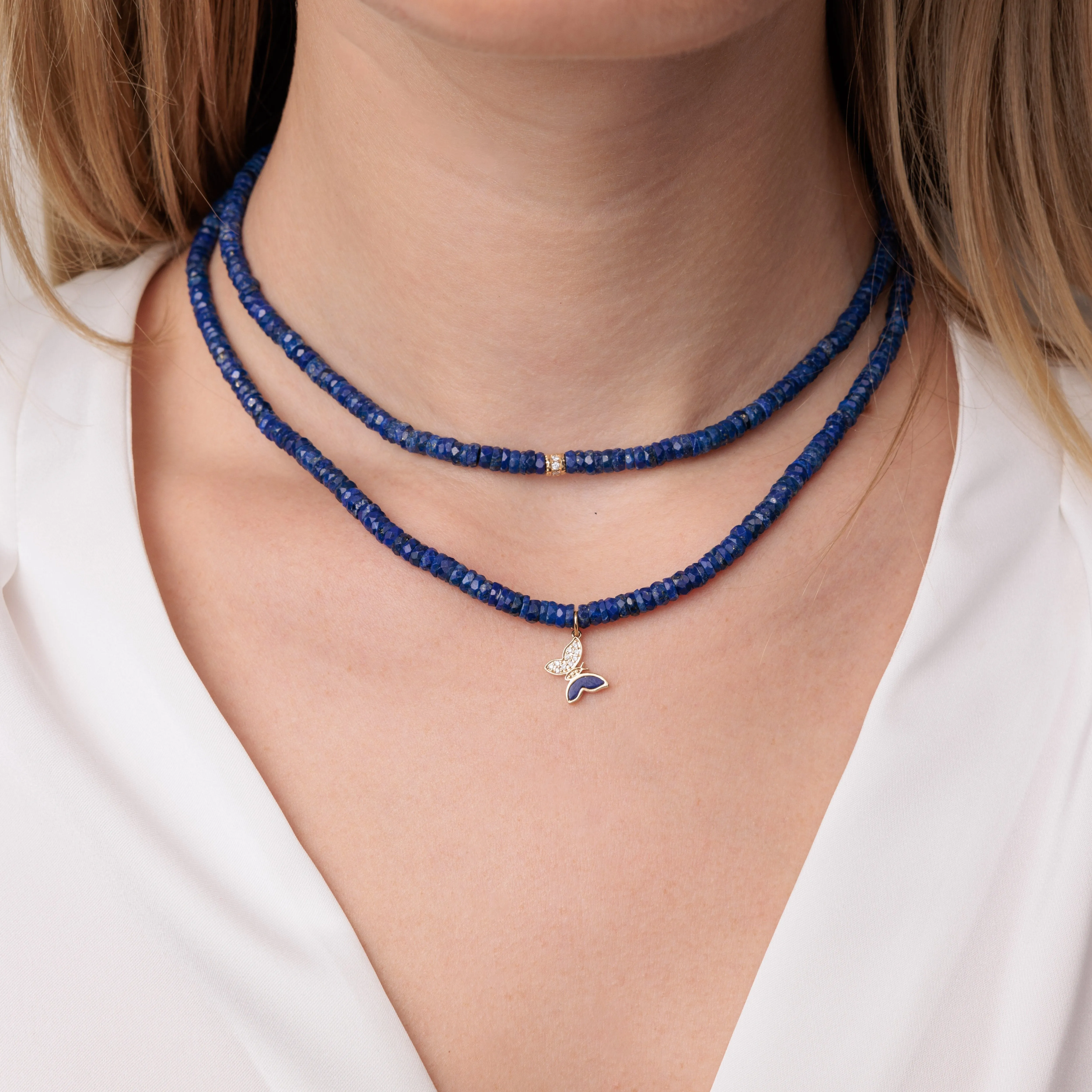 Gold & Diamond Rondelle Lapis Heishi Necklace sold by Sydney Evan product image thumbnail 2