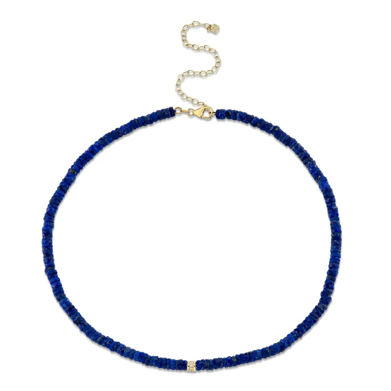 Gold & Diamond Rondelle Lapis Heishi Necklace made by Sydney Evan