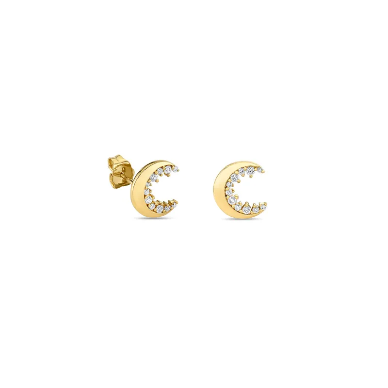 Gold & Diamond Cocktail Crescent Moon Stud made by Sydney Evan
