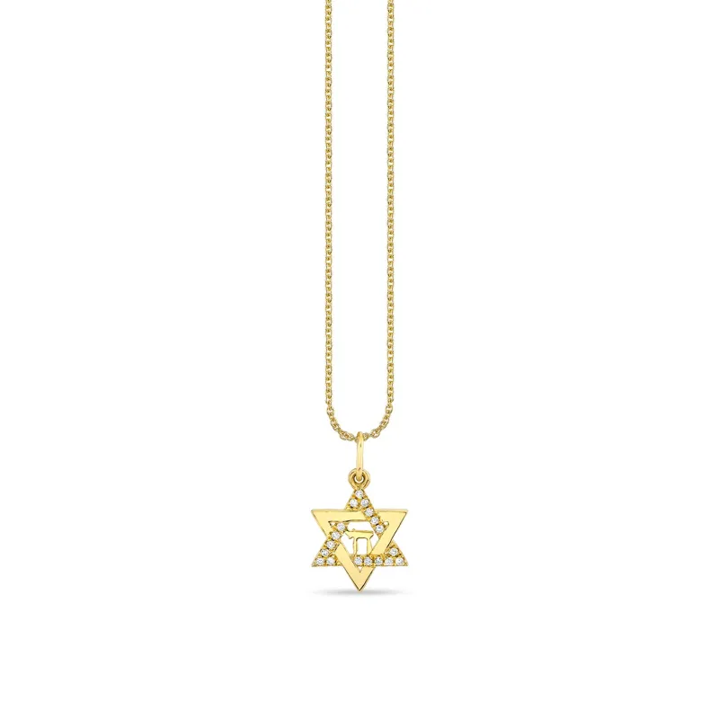 Gold & Diamond Star Of David Chai Charm made by Sydney Evan