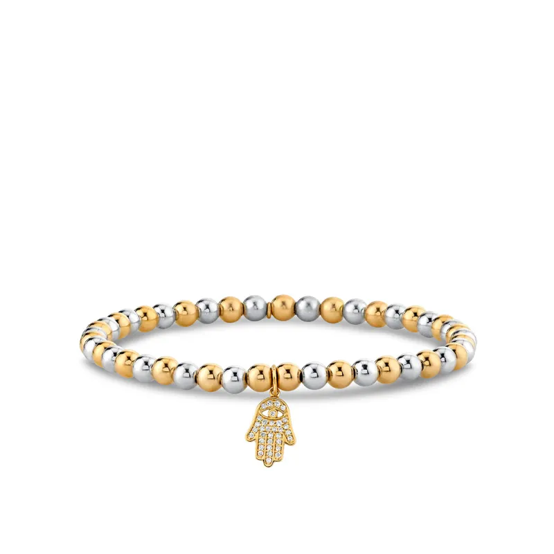 Gold & Diamond Hamsa on Two-Tone Gold Beads made by Sydney Evan