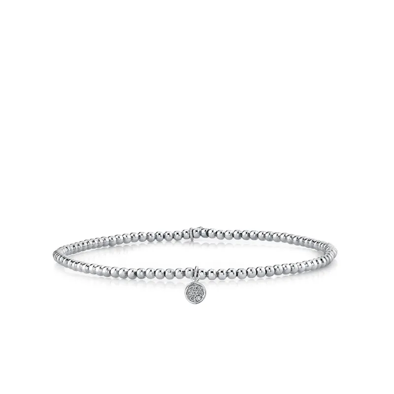 White Gold & Diamond Tiny Disc on White Gold Beads made by Sydney Evan