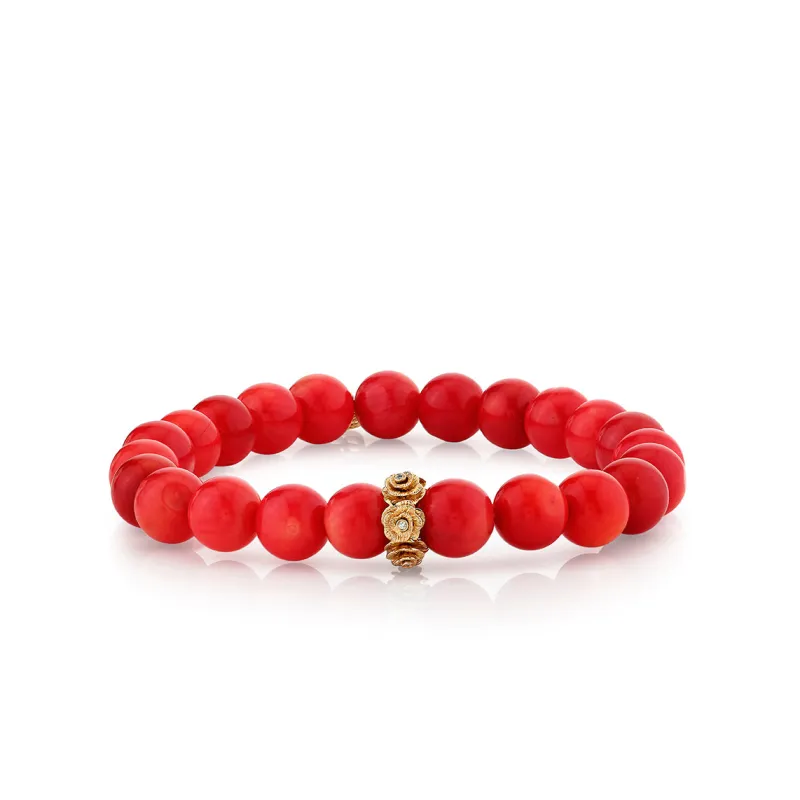 Gold & Diamond Rose Rondelle on Red Sea Bamboo made by Sydney Evan