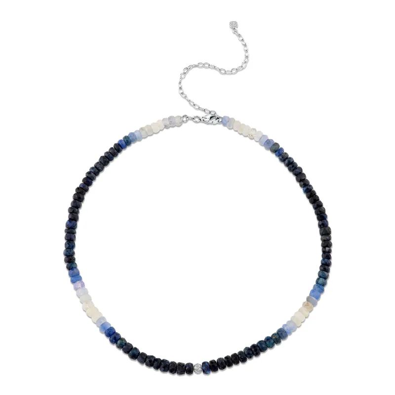 White Gold & Diamond Ball Sapphire Necklace made by Sydney Evan