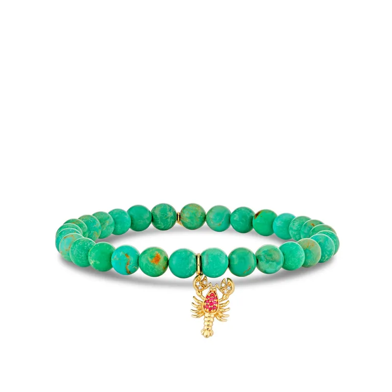 Gold Diamond & Ruby Lobster on Turquoise made by Sydney Evan