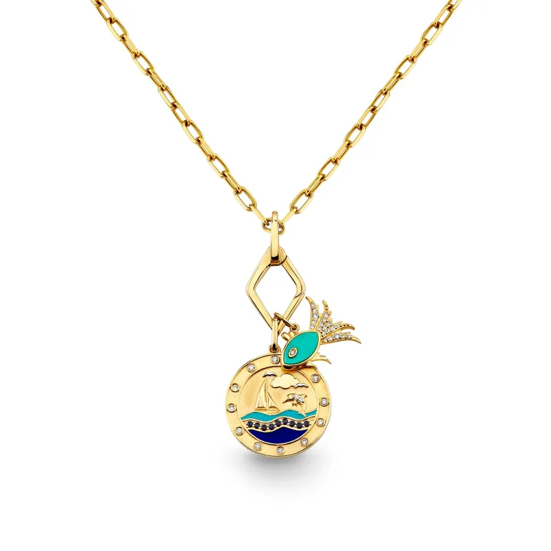 Gold & Diamond Porthole & Fish Necklace made by Sydney Evan