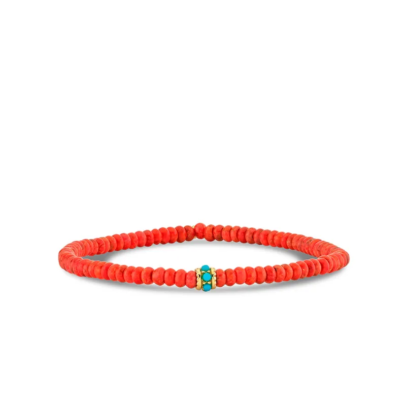Gold & Turquoise Scallop Rondelle on Red Sea Bamboo made by Sydney Evan