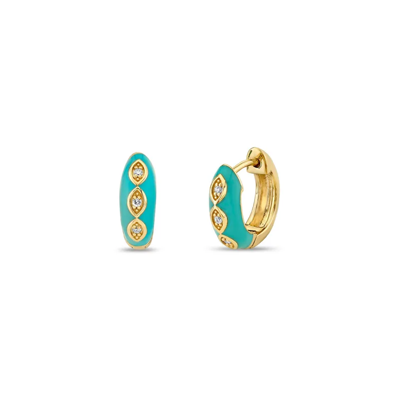 Gold & Diamond Marquise Eye Puffy Huggie Hoop made by Sydney Evan