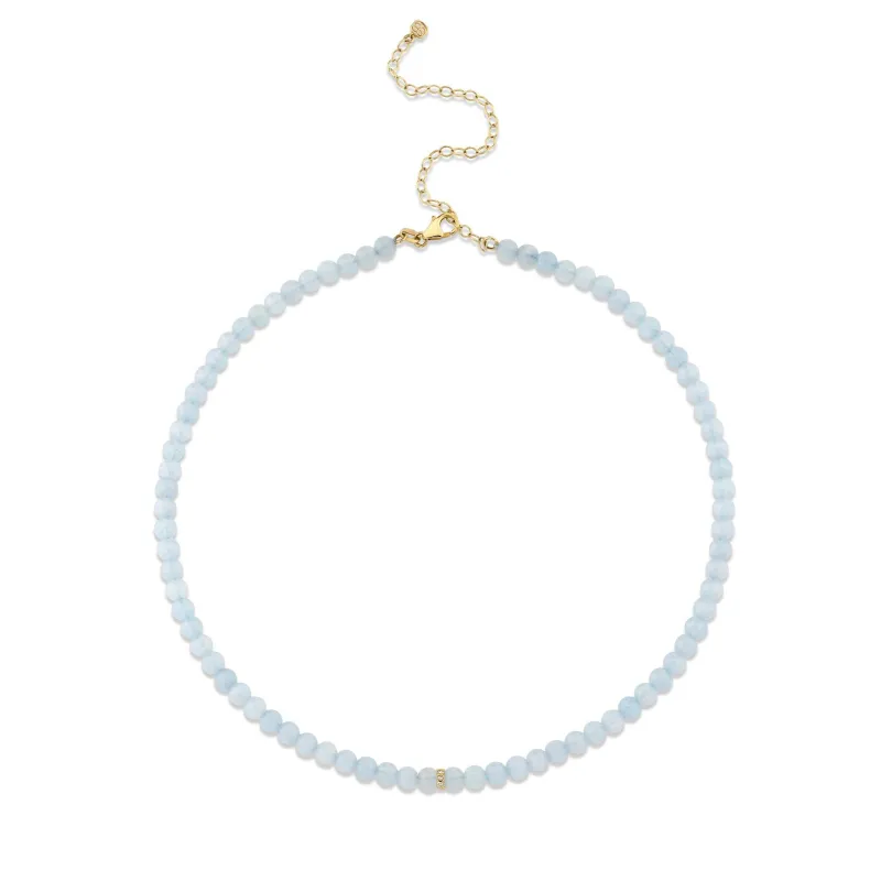 Gold & Diamond Rondelle Aquamarine Necklace made by Sydney Evan