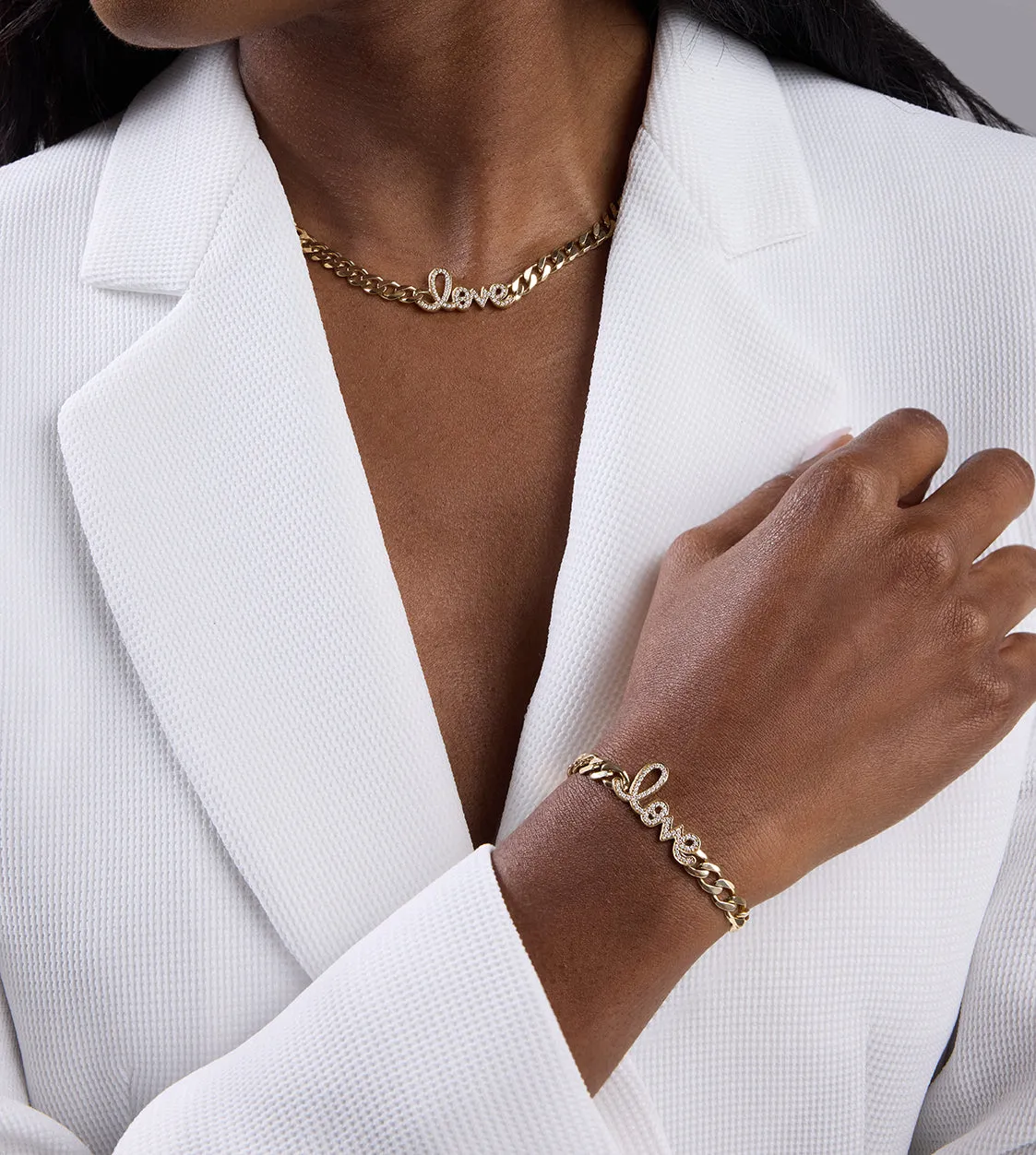 Gold & Diamond Love Curb Link Bracelet sold by Sydney Evan product image thumbnail 2