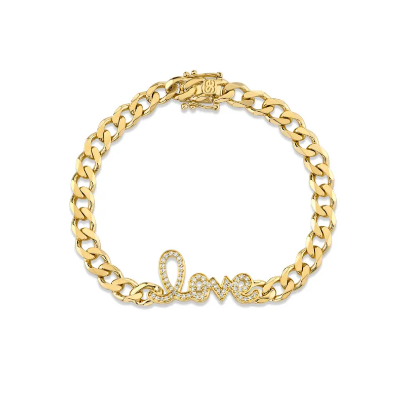 Gold & Diamond Love Curb Link Bracelet made by Sydney Evan