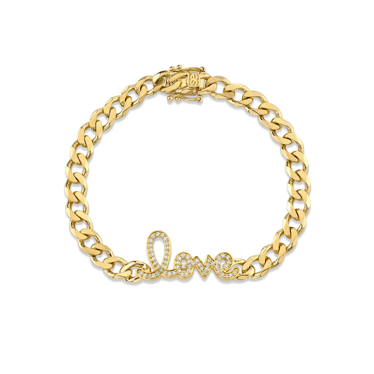 Gold & Diamond Love Curb Link Bracelet sold by Sydney Evan
