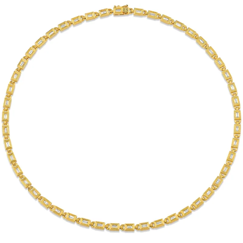 Gold & Diamond Fluted Baguette Eternity Necklace made by Sydney Evan