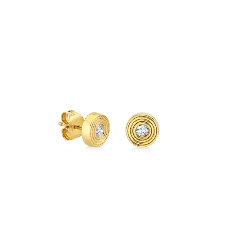 Gold & Diamond Small Fluted Single Stone Stud made by Sydney Evan
