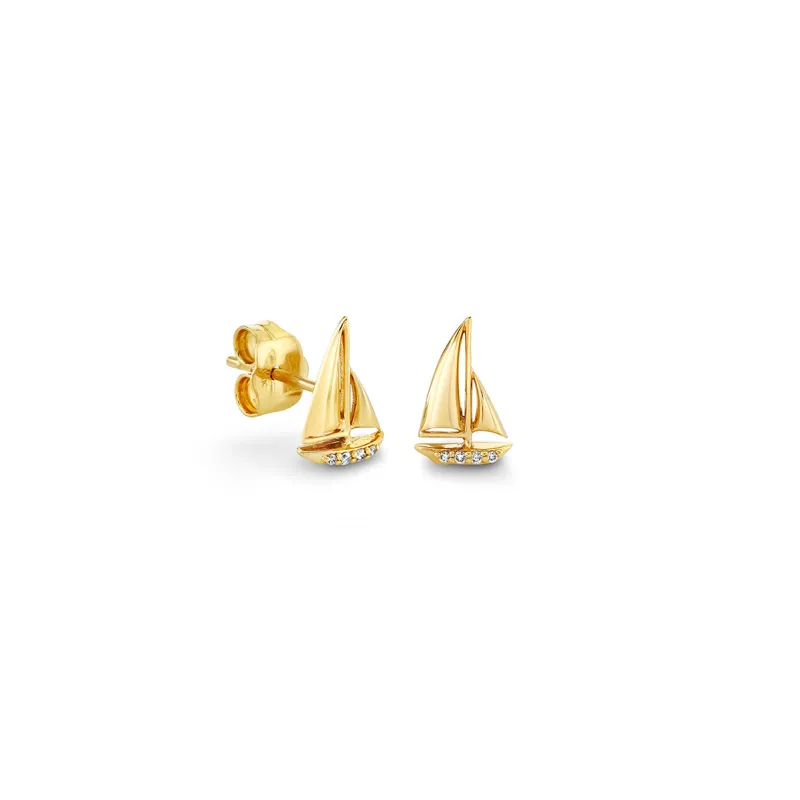 Gold & Diamond Sailboat Stud made by Sydney Evan