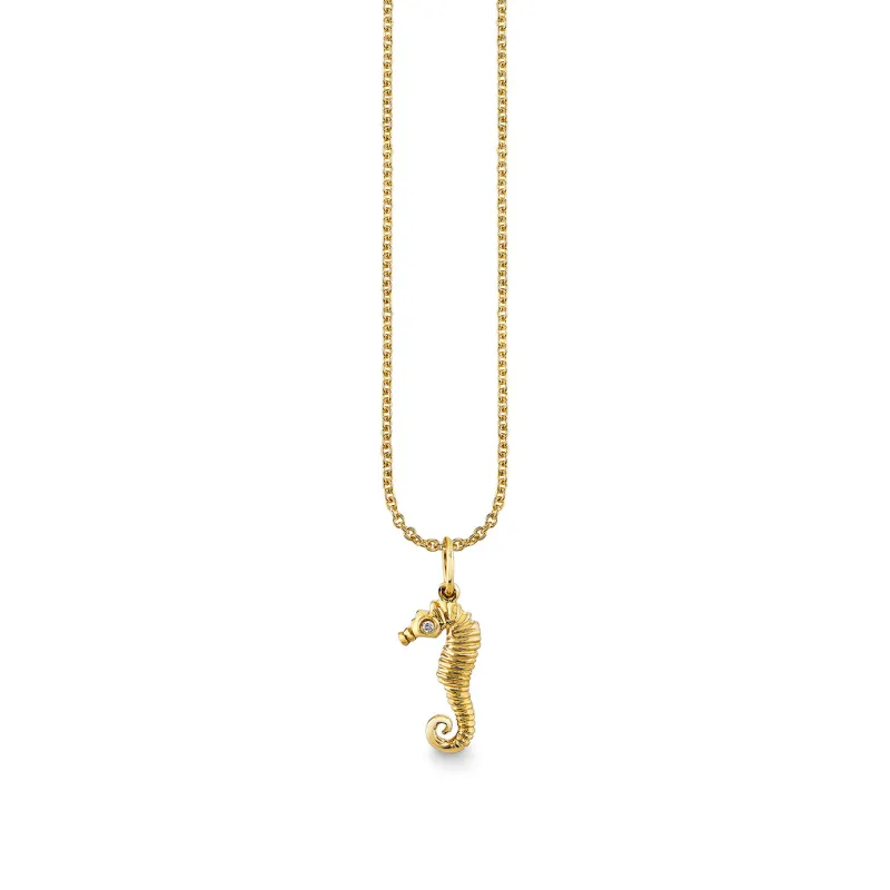 Gold & Diamond Small Seahorse Charm made by Sydney Evan