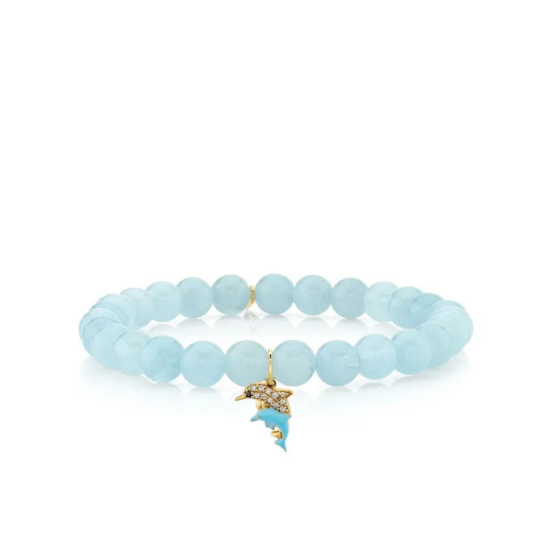 Gold & Diamond Dolphin Family on Aquamarine made by Sydney Evan