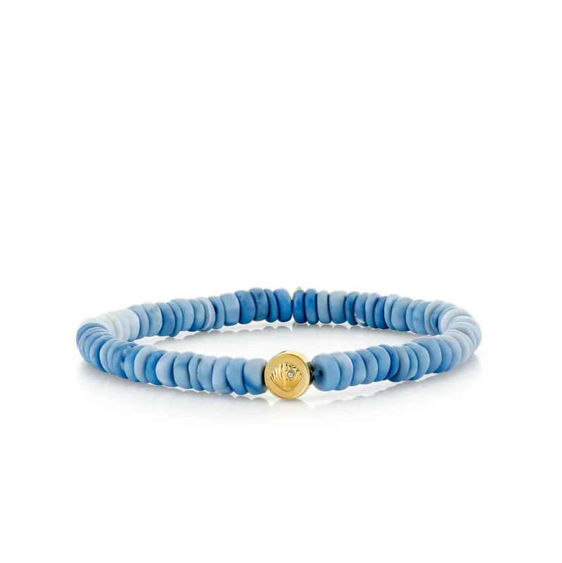 Gold & Diamond Starfish & Clam Shell on Blue Opal Heishi made by Sydney Evan