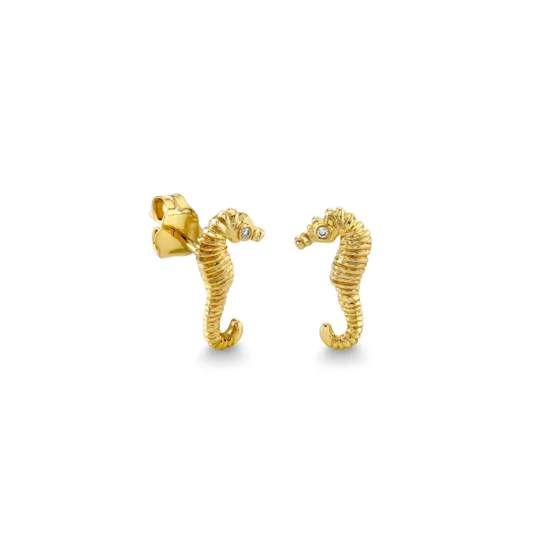 Gold & Diamond Seahorse Stud made by Sydney Evan