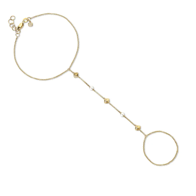 Gold & Diamond Clam Shell & Pearl Princess Bracelet made by Sydney Evan
