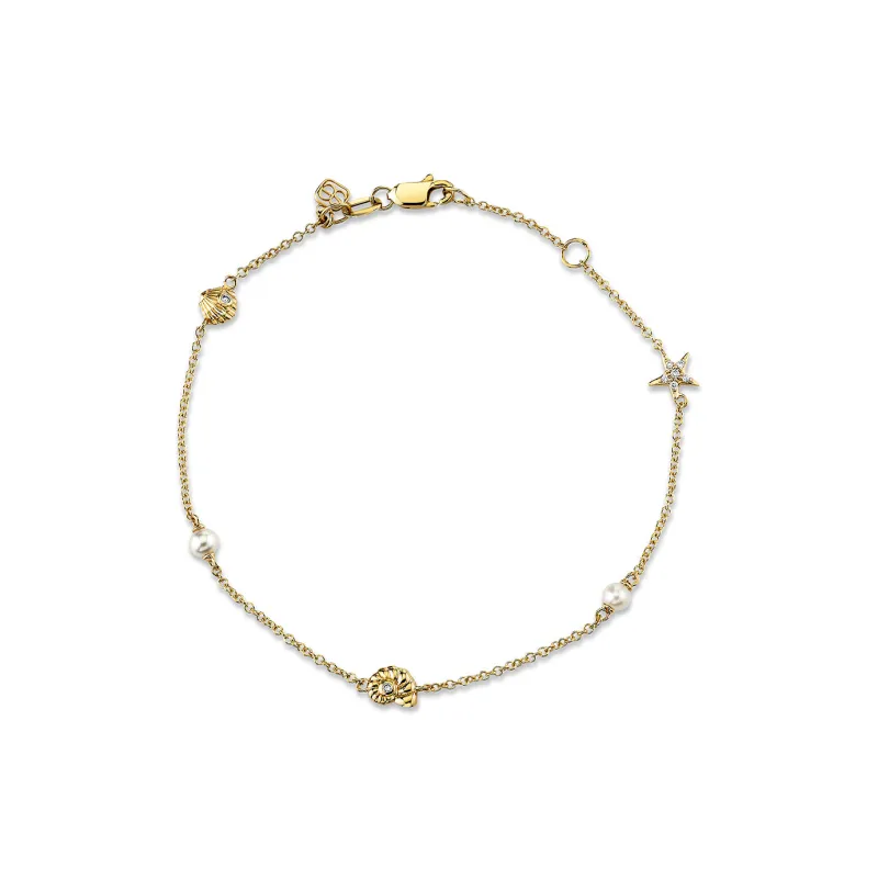 Gold Diamond & Pearl Shell Bracelet made by Sydney Evan