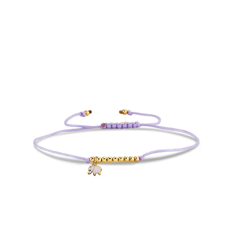 Gold & Enamel Mini Elephant Cord Bracelet made by Sydney Evan
