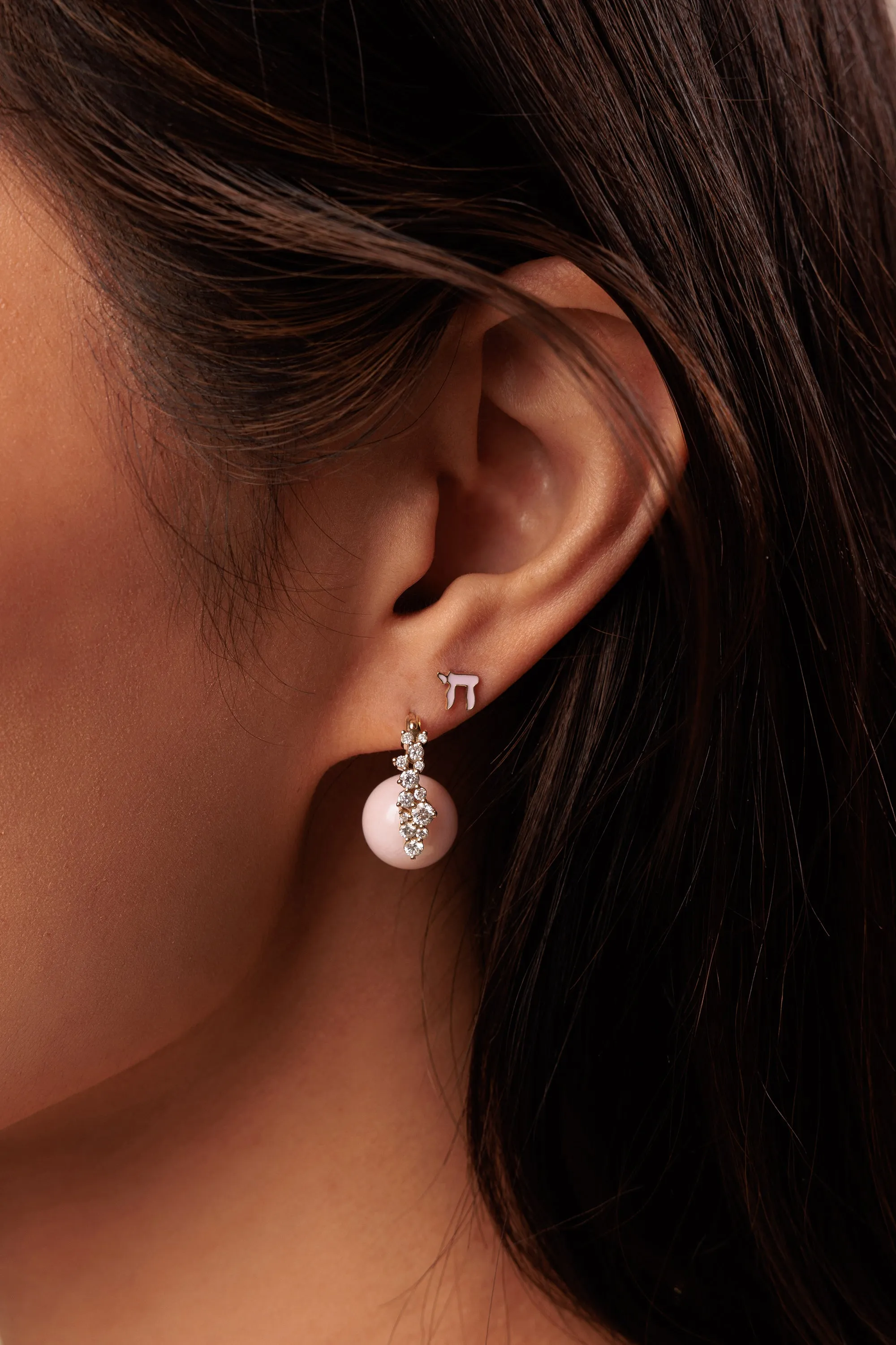 Gold & Diamond Cocktail Pink Opal Earrings sold by Sydney Evan product image thumbnail 2