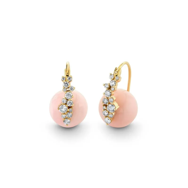 Gold & Diamond Cocktail Pink Opal Earrings made by Sydney Evan