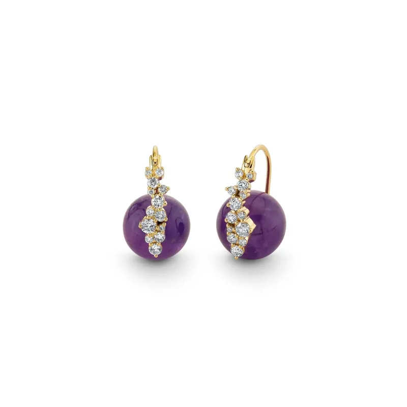 Gold & Diamond Cocktail Amethyst Earrings made by Sydney Evan