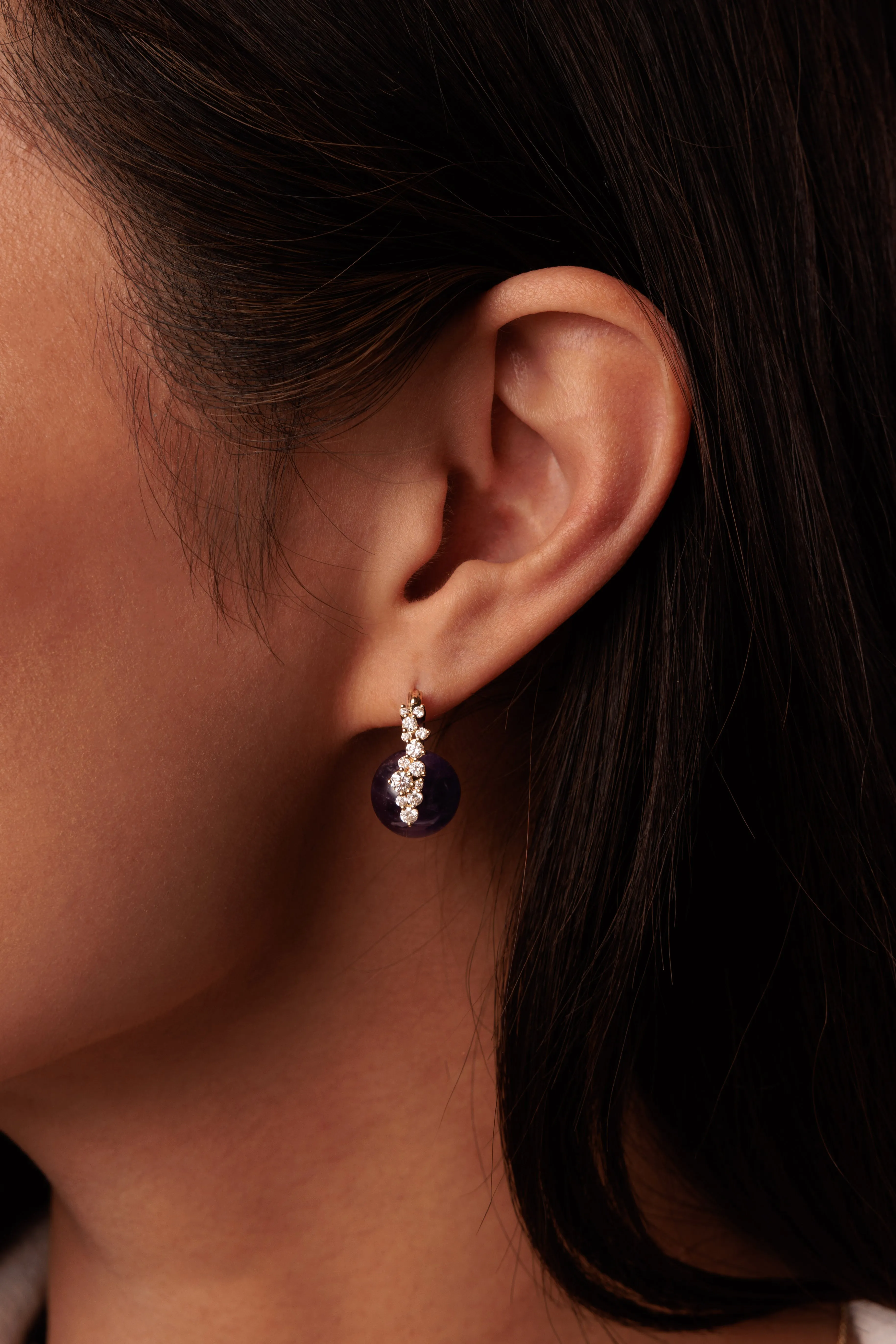 Gold & Diamond Cocktail Amethyst Earrings sold by Sydney Evan product image thumbnail 2