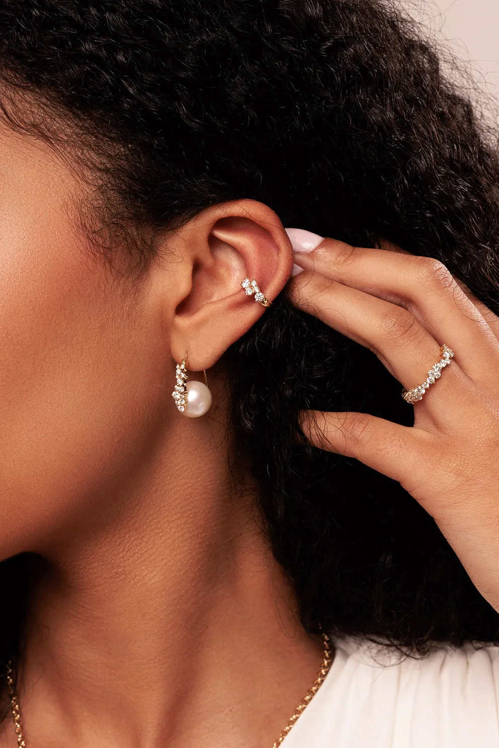 Gold & Diamond Cocktail Pearl Earrings sold by Sydney Evan product image thumbnail 2