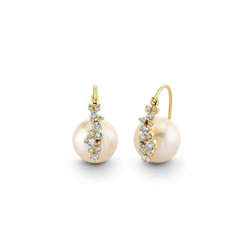 Gold & Diamond Cocktail Pearl Earrings made by Sydney Evan