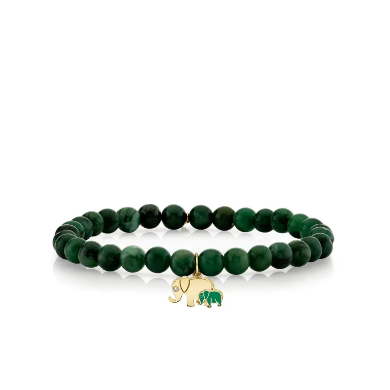 Gold & Diamond Elephant Family on Verdite made by Sydney Evan