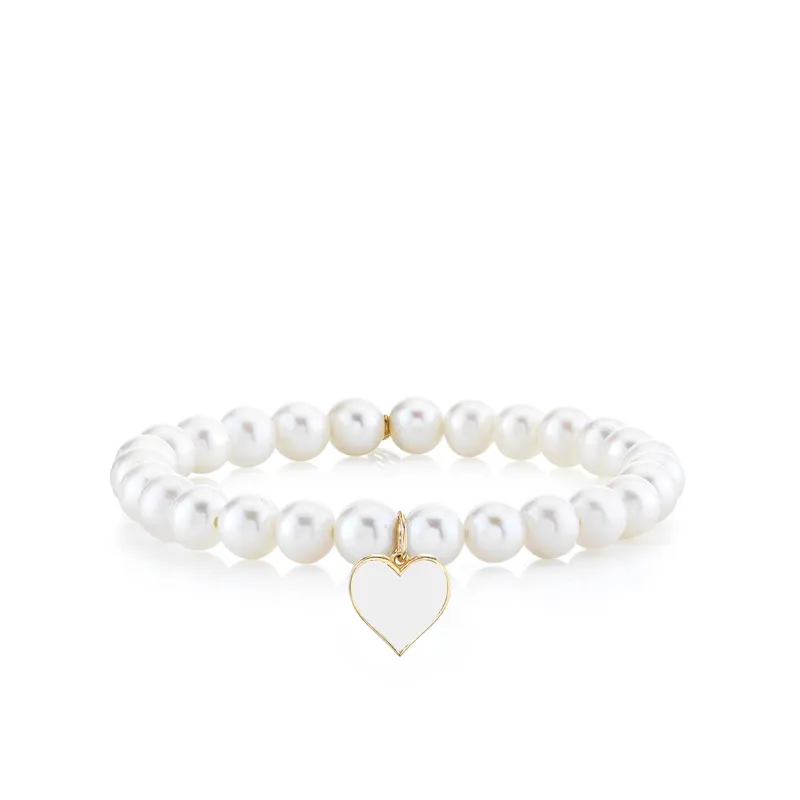 Gold & Enamel Heart on Pearls made by Sydney Evan