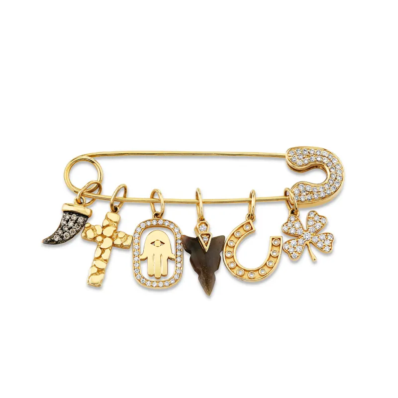 Men's Collection Gold & Diamond Luck & Protection Brooch made by Sydney Evan