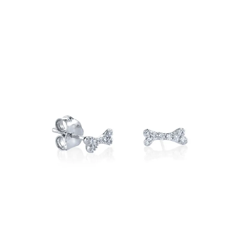 Gold & Diamond Tiny Dog Bone Stud made by Sydney Evan