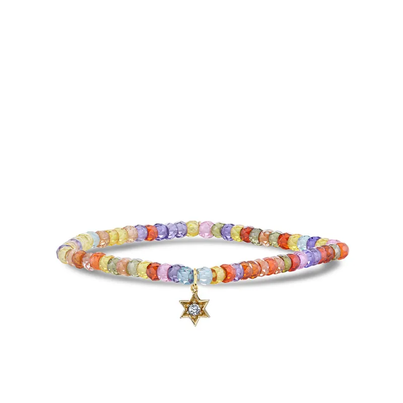 Gold & Diamond Mini Star Of David on Multicolor Zircon made by Sydney Evan