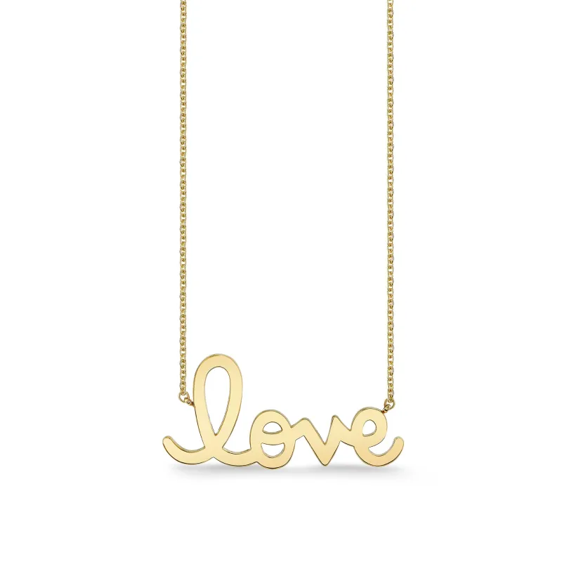 Pure Gold Big Script Love Necklace made by Sydney Evan